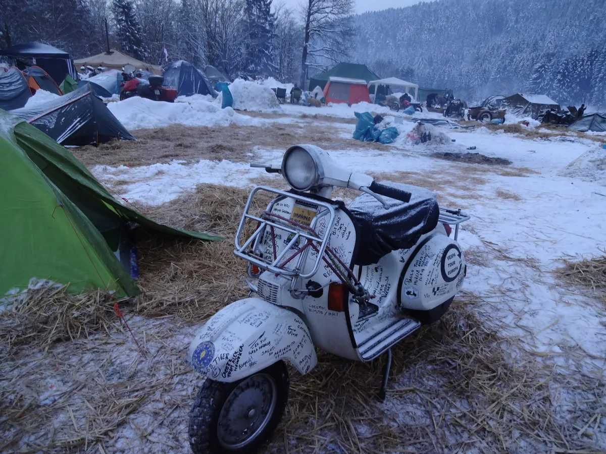 Madalina Vespa P200E covered in signatures from scooterists at Elefantentreffen Solla 2015