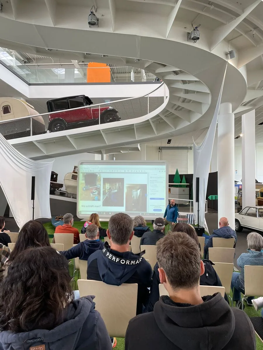 Markus André Mayer presenting travel talk at Erwin Hymer Museum Bad Waldsee Crazy Camper Weekend 2023