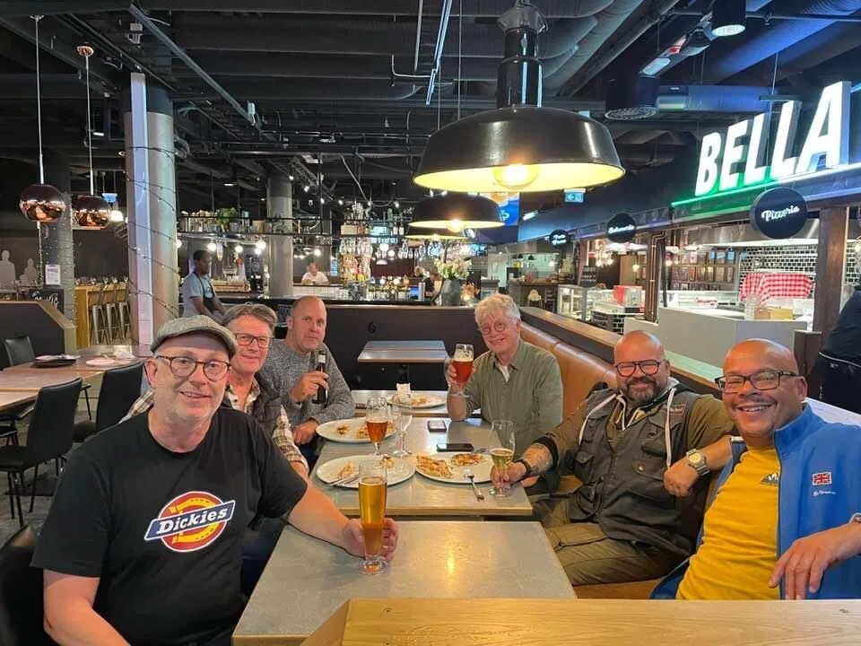 Markus André Mayer having dinner with Mondo Scooter Syndicate members at restaurant in Örebro Sweden 2023