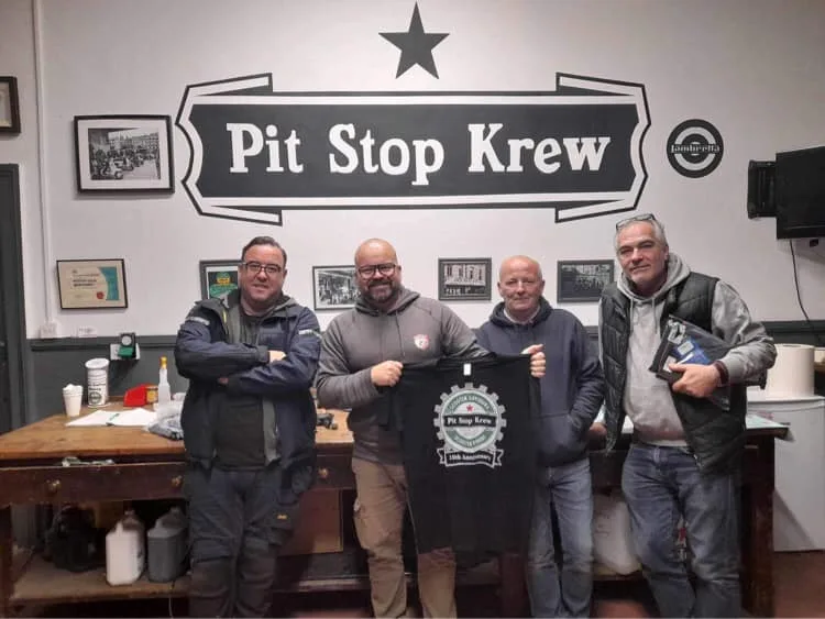 Markus André Mayer with Pit Stop Krew scooter club Dublin Ireland 2023 — 57th country visited