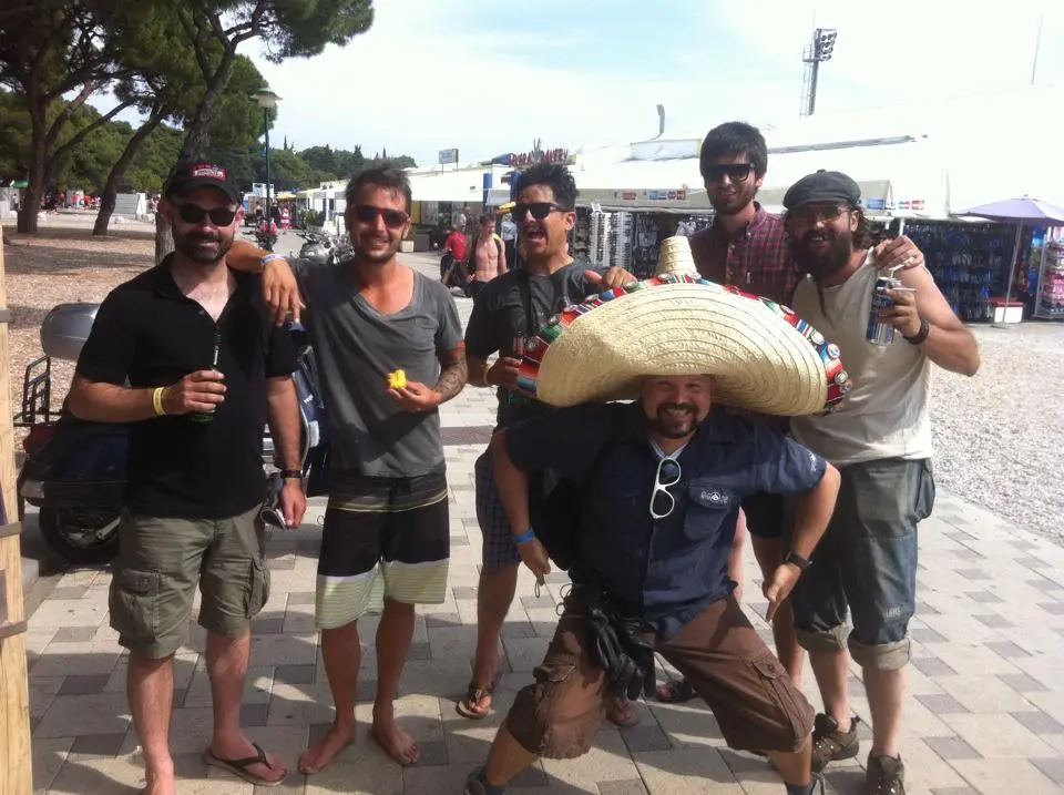 Markus Mayer with Moritz from SIP, Sean Jordan and Enrique Mujica from Mexico — Vespa World Days Biograd 2015