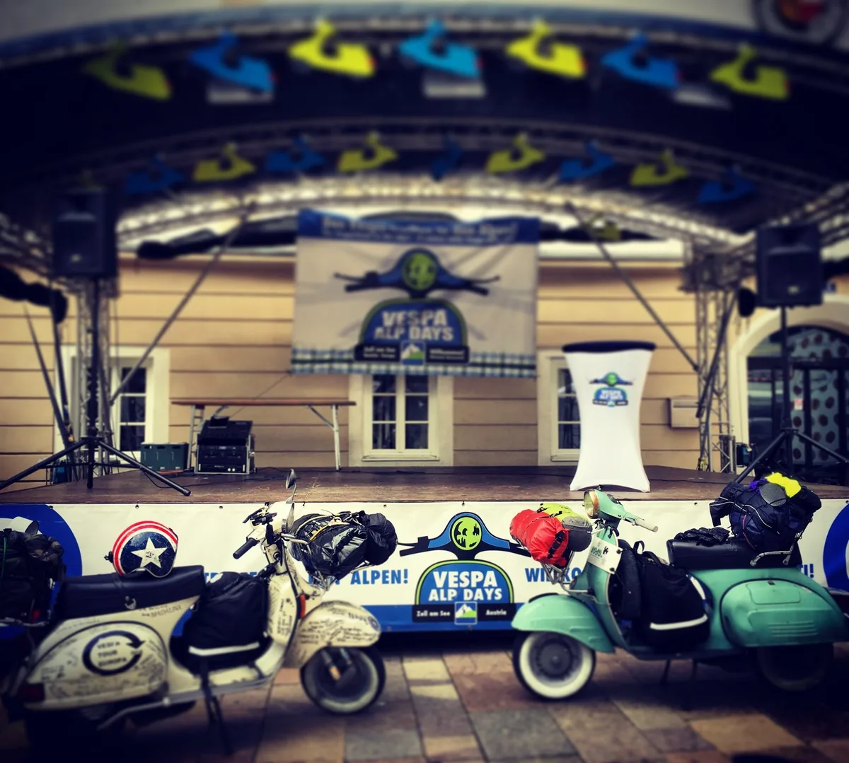 Vespas including Madalina at Vespa Alp Days main stage Zell am See Austria 2016