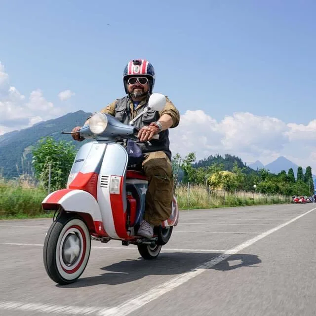 Markus André Mayer riding Vespa PK XL2 through the Alps — Cap10 Escape 2023