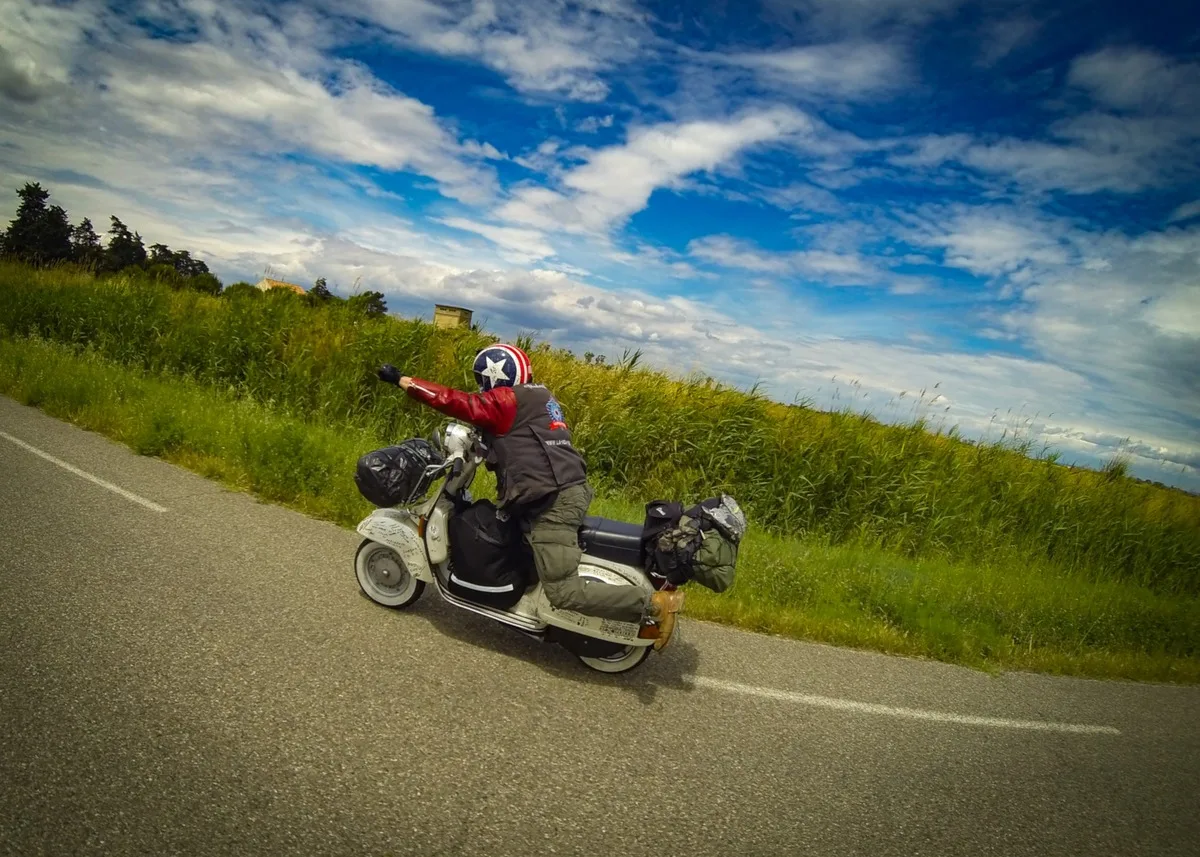 Markus André Mayer on Madalina the Vespa through the Camargue France — Rock the Road Castellón 2016