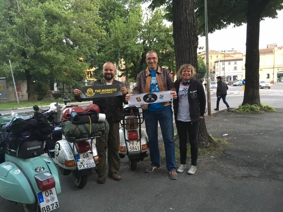 Markus Mayer meeting the Vespa Monkeys Parma Italy 2016