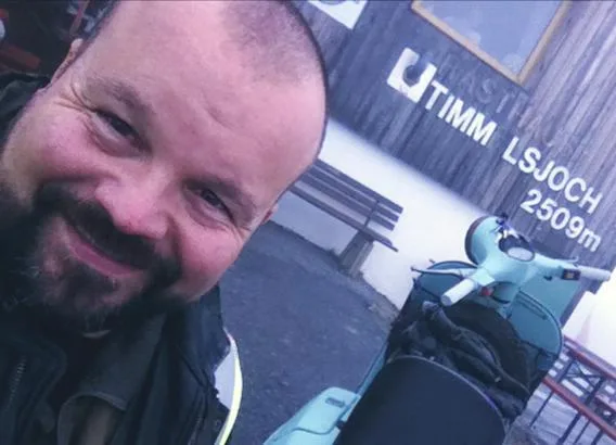 Markus André Mayer at Timmelsjoch 2509m during Vespa Night Rally 2015