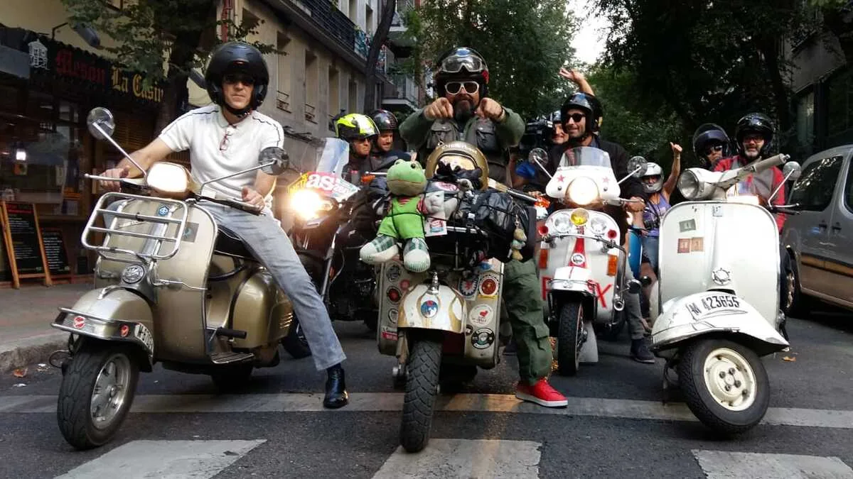 Markus André Mayer arriving at world trip finish Madrid Spain 2018 with Scooter Club Madrid
