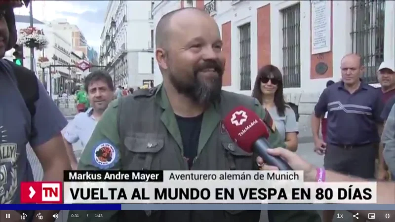 Markus André Mayer — Telemadrid Interview Vuelta al Mundo en Vespa en 80 Días