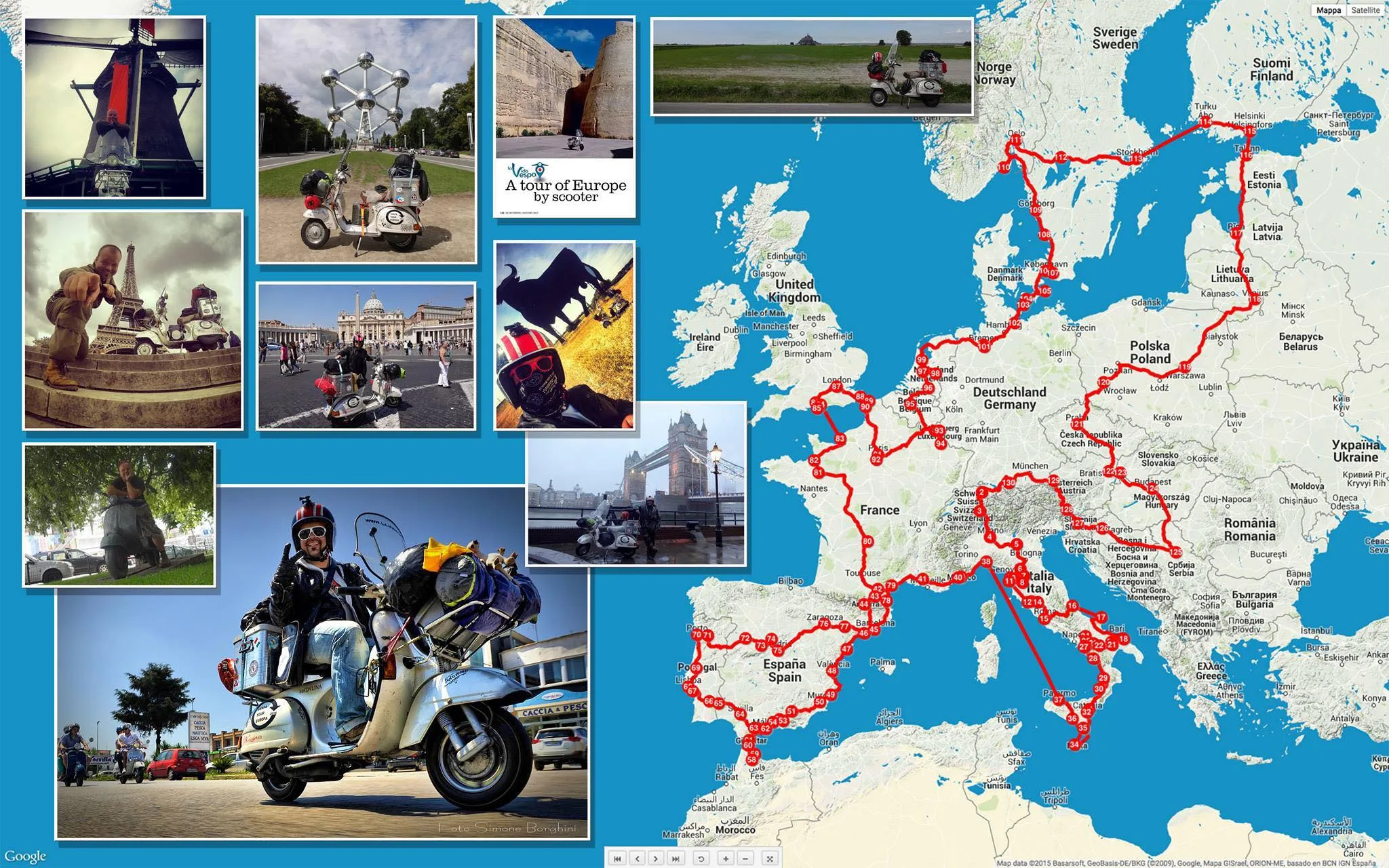 Vespa Europe Tour 2014 route map — 22,450 km through 32 countries by Markus André Mayer